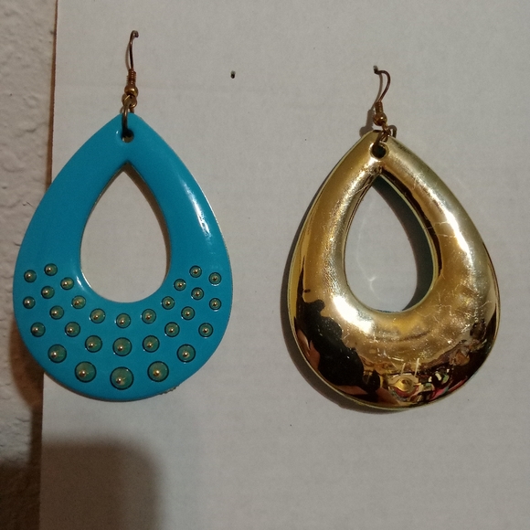 Teardrop earrings in blue and gold - Picture 2 of 3